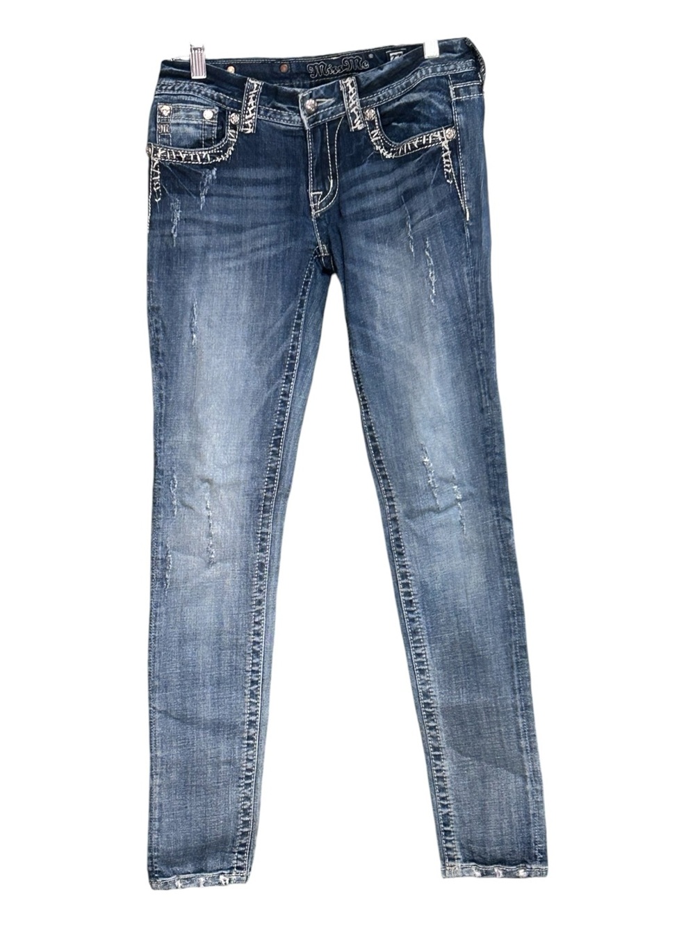 Miss Me Skinny Jeans in Medium Blue Distressed Wash
